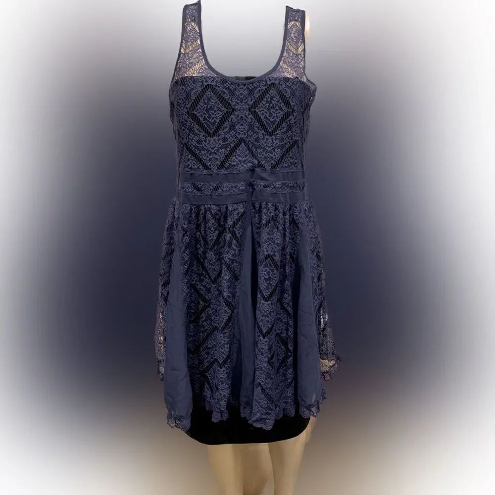 ANTHROPOLOGIE Dark Blue  Lace Slip Dress Size Small M By Eloise NWT